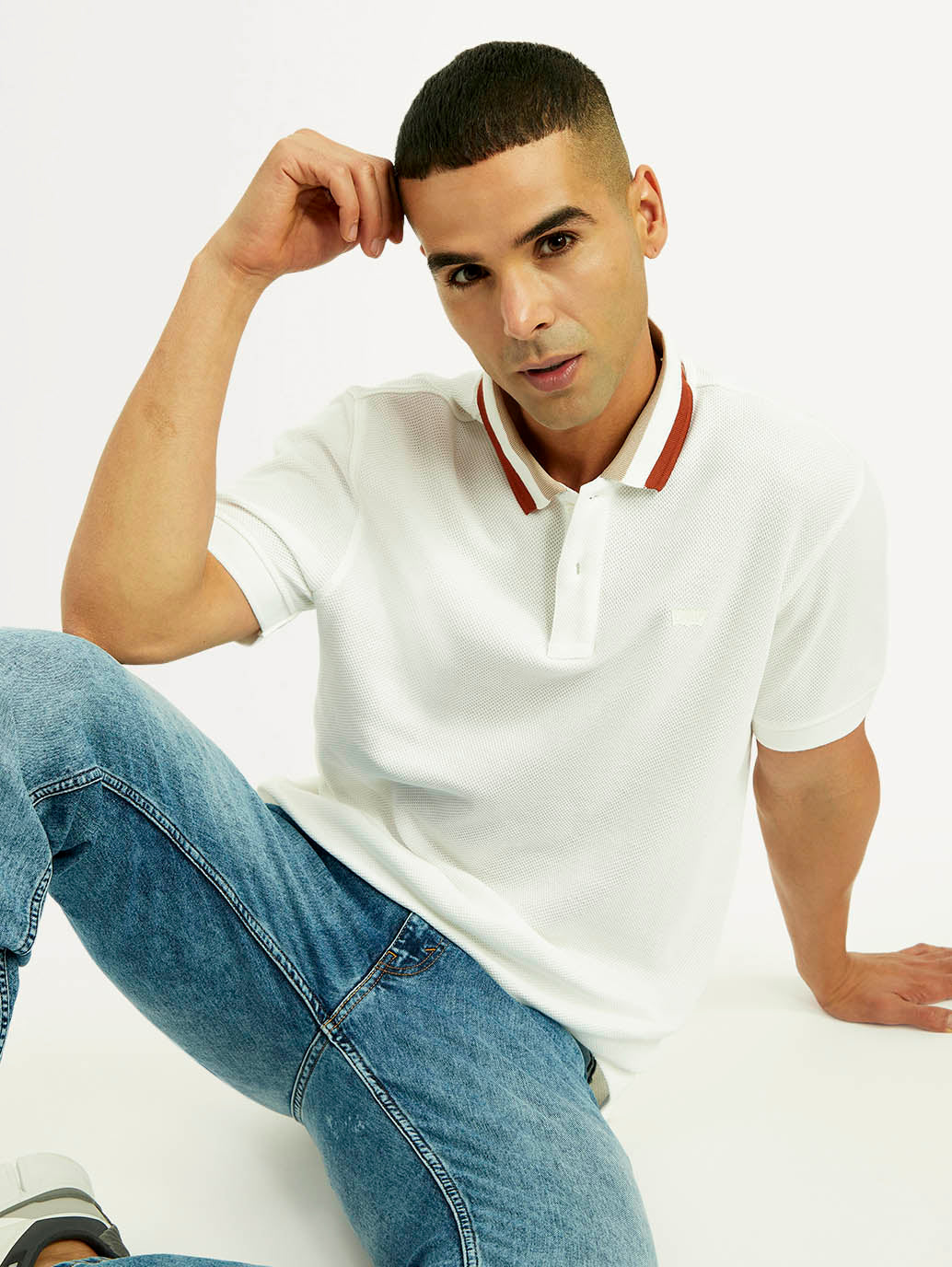 Men's Solid White Slim Fit Polo T-shirt - Elevated View