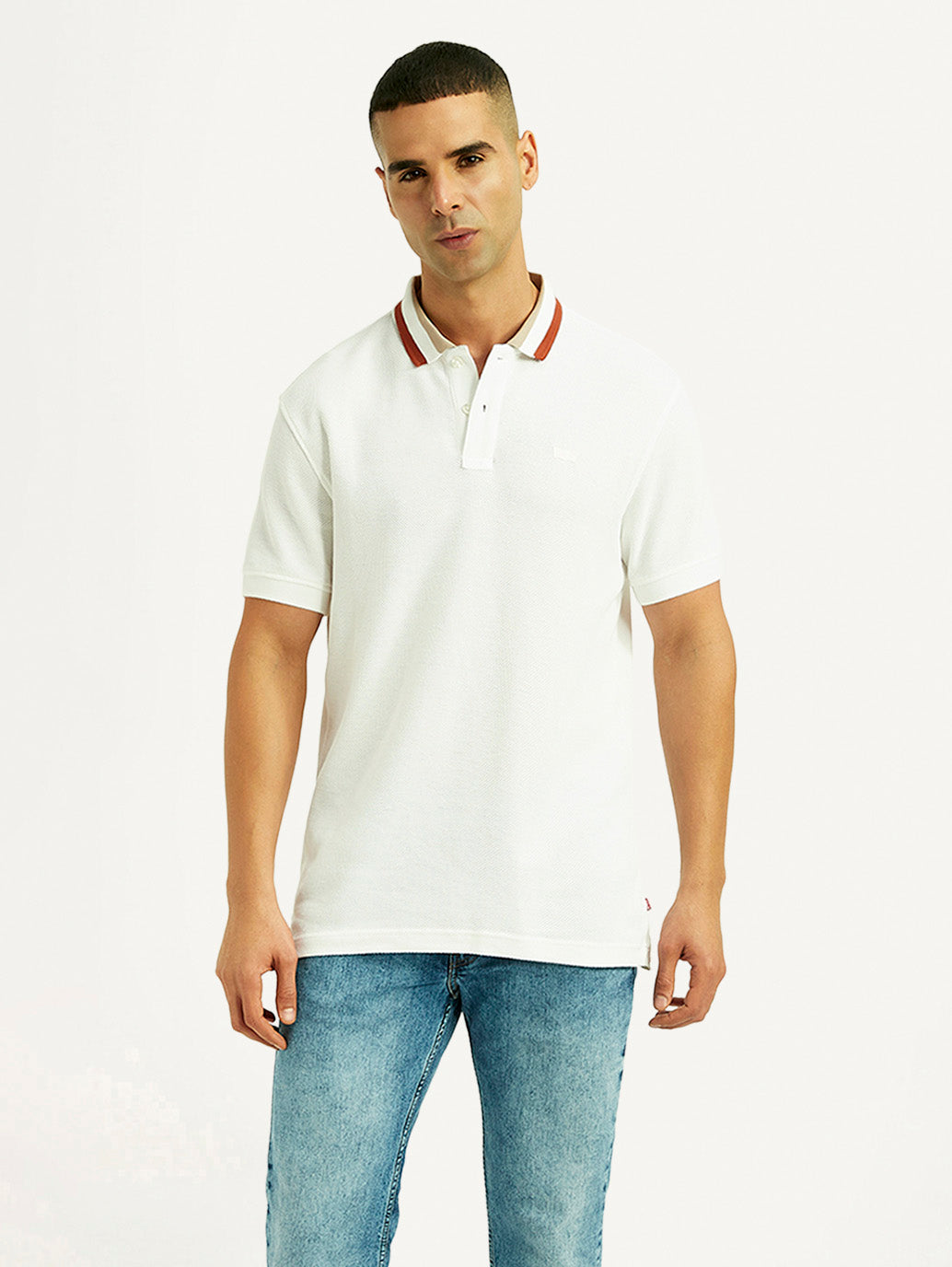 Men's Solid White Slim Fit Polo T-shirt - Styleshot View