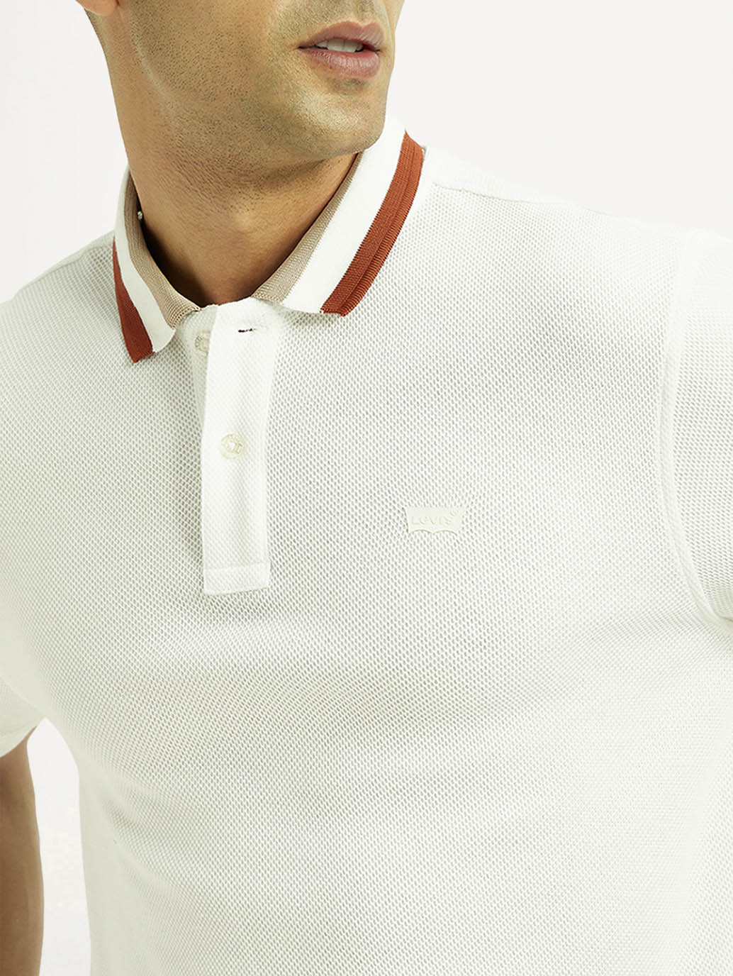 Men's Solid White Slim Fit Polo T-shirt - Detail View