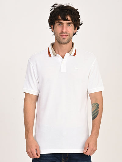 Men's Solid White Slim Fit Polo T-shirt