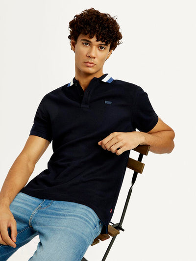 Men's Solid Black Slim Fit Polo T-shirt
