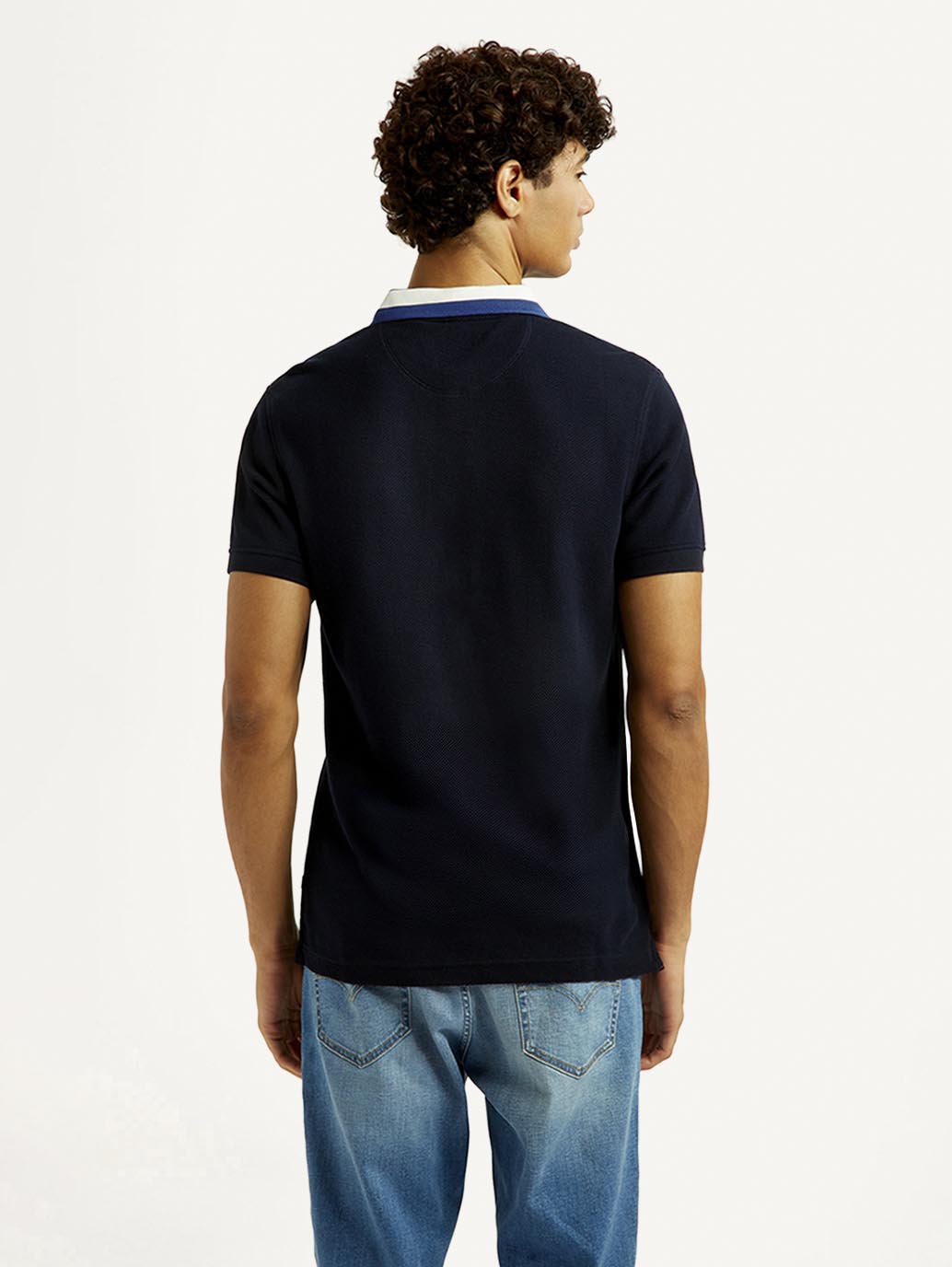 Men's Solid Black Slim Fit Polo T-shirt - Back View
