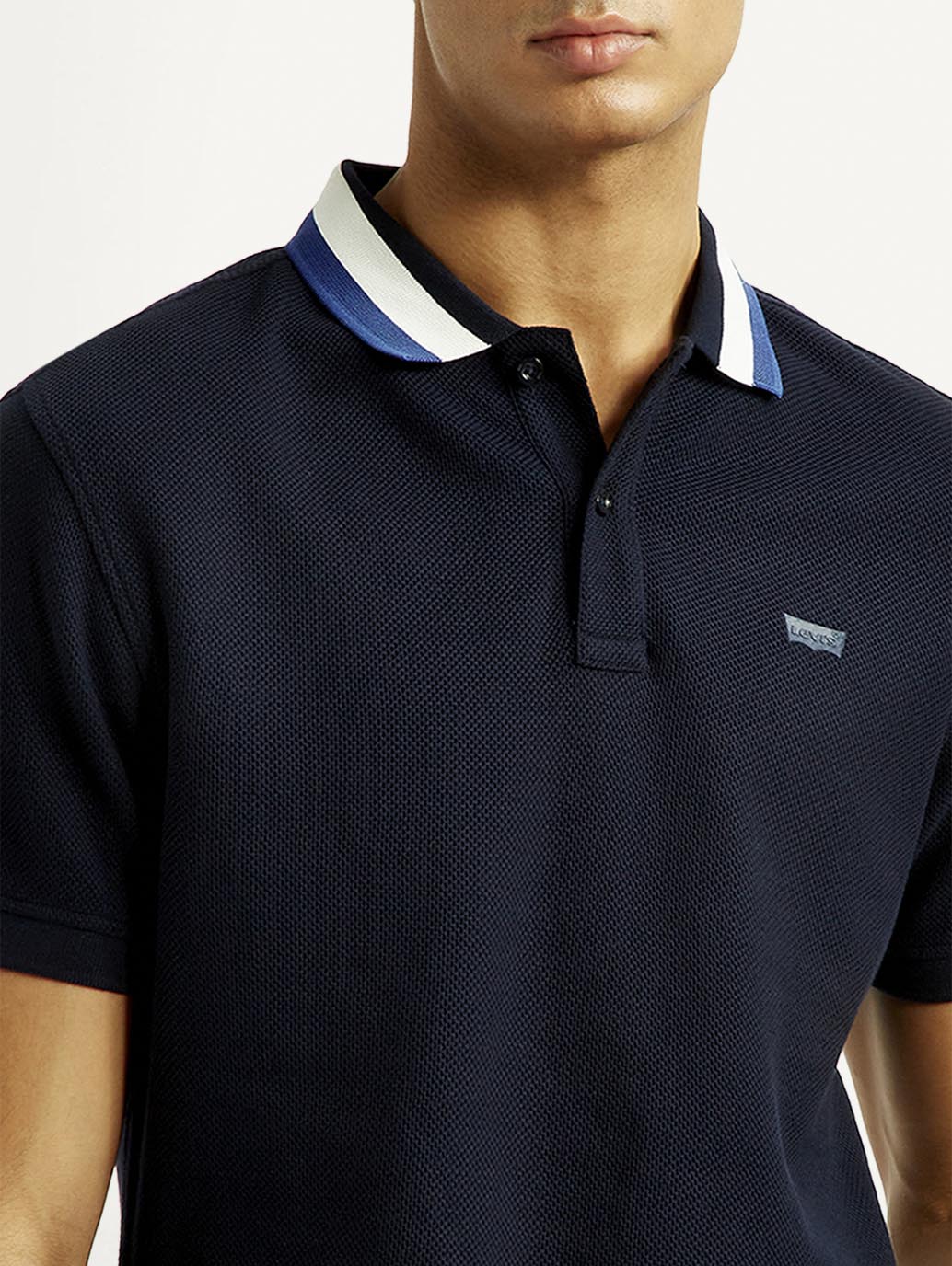 Men's Solid Black Slim Fit Polo T-shirt - Detail View