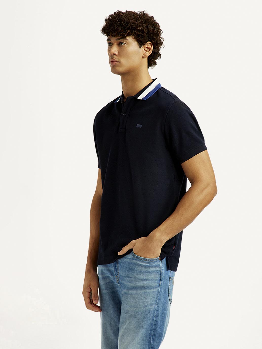 Men's Solid Black Slim Fit Polo T-shirt - Side View