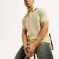Men's Solid Beige Slim Fit Polo T-shirt - Elevated View