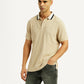 Men's Solid Beige Slim Fit Polo T-shirt - Styleshot View