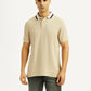 Men's Solid Beige Slim Fit Polo T-shirt - Front View