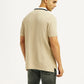 Men's Solid Beige Slim Fit Polo T-shirt - Back View