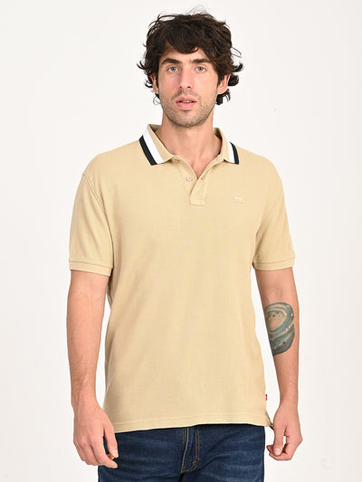Men's Solid Beige Slim Fit Polo T-shirt