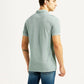 Men's Solid Light Blue Slim Fit Polo T-shirt - Back View
