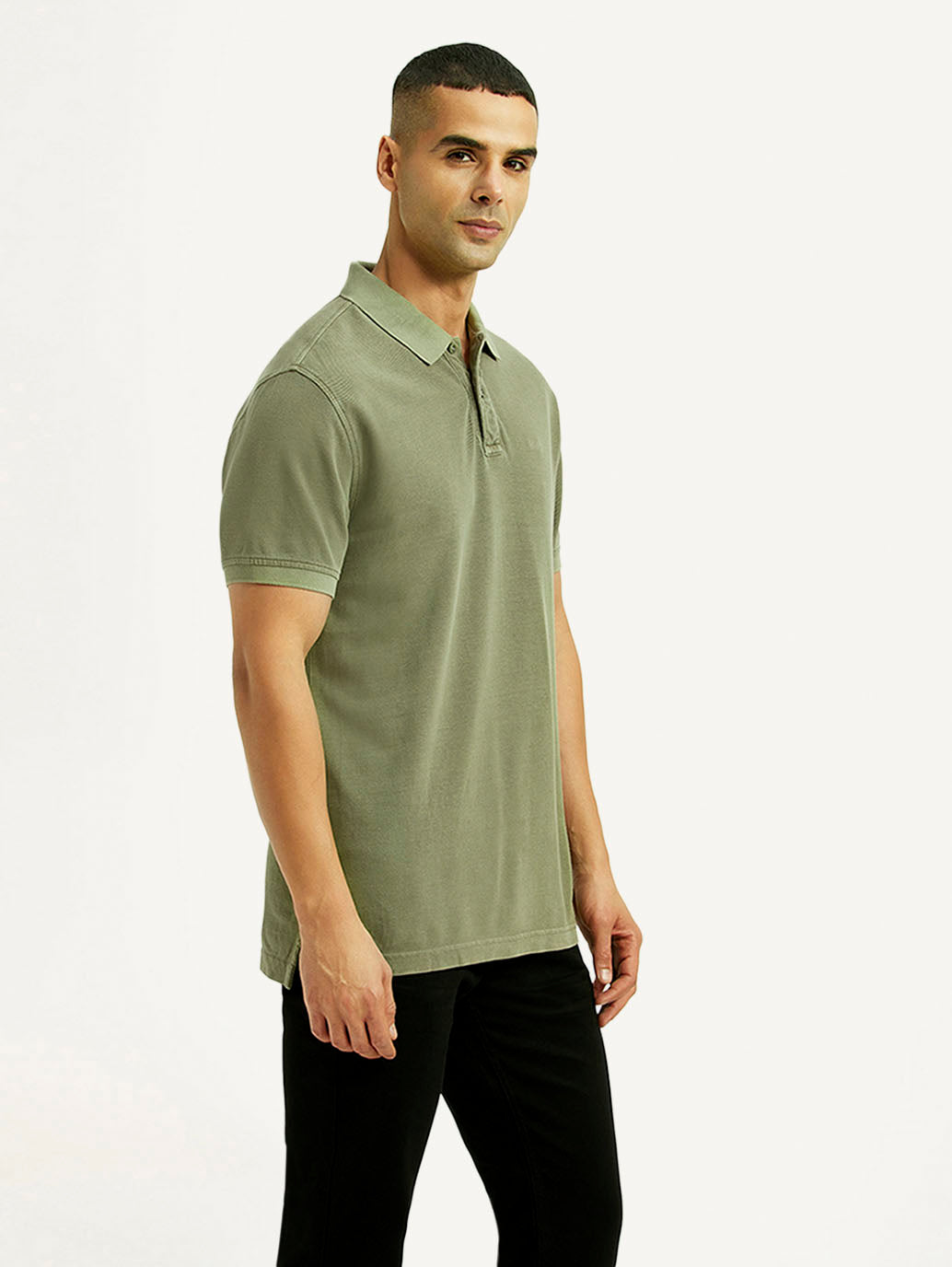Men's Solid Olive Slim Fit Polo T-shirt - Side View