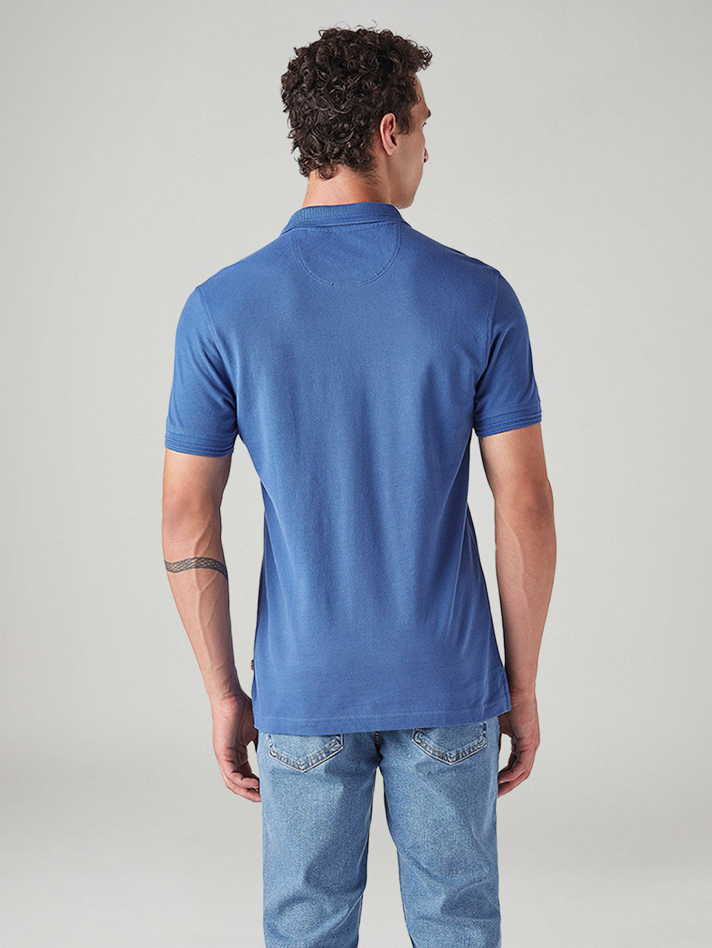 Men's Solid Slim Fit Commuter Polo T-Shirt - Back View