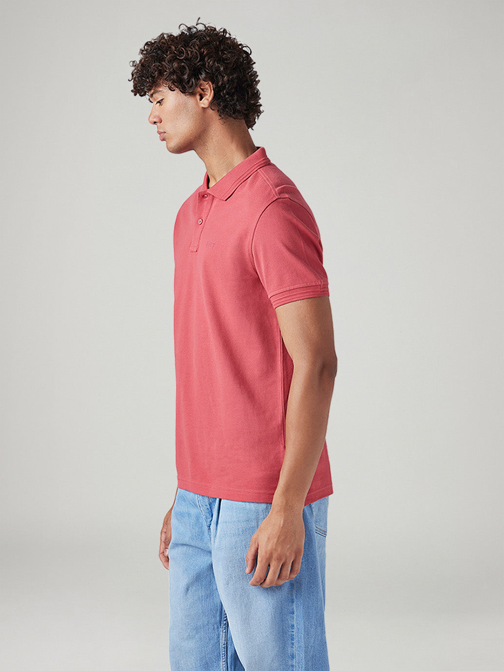 Men's Solid Slim Fit Pique Polo T-Shirt - Side View