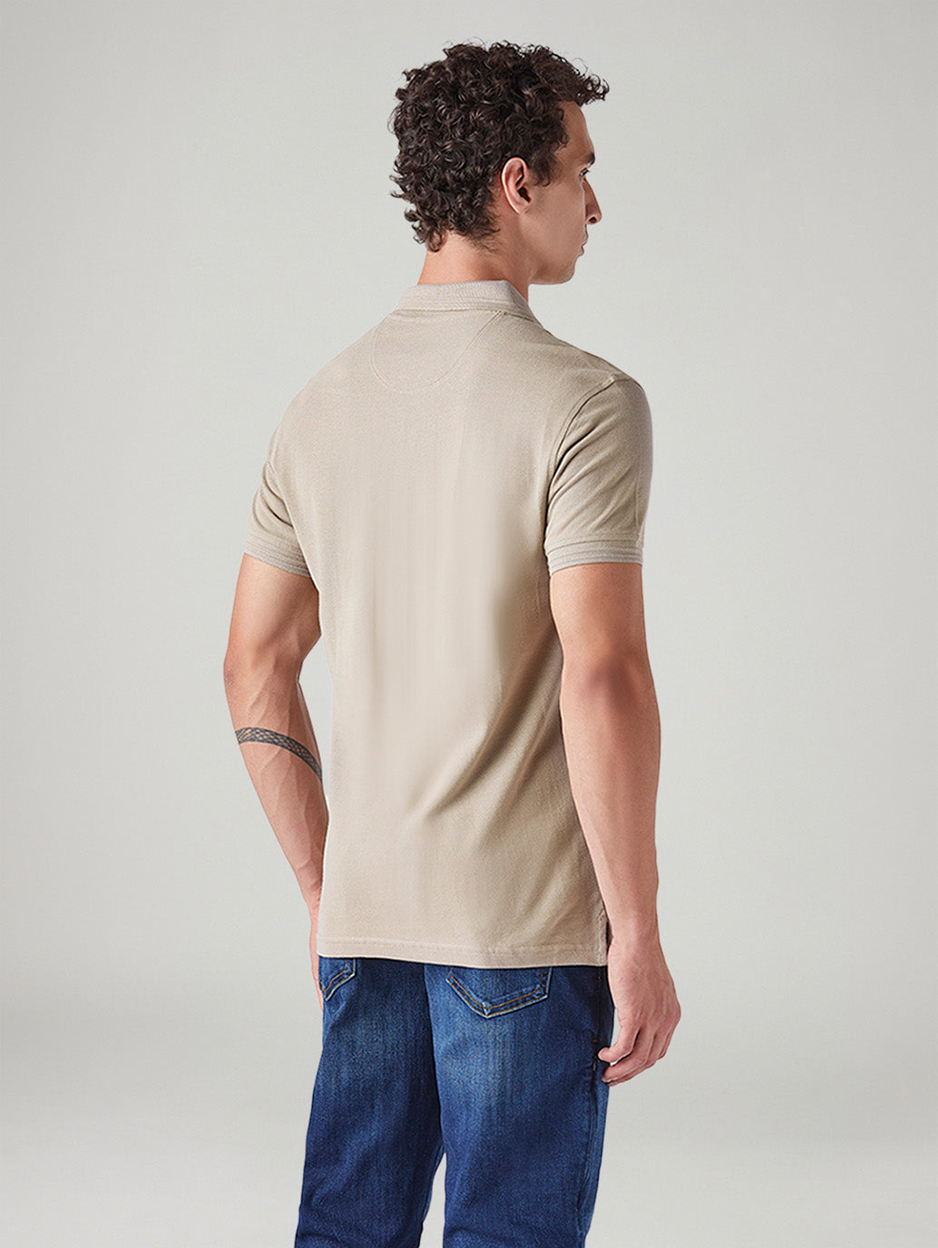 Men's Solid Slim Fit Commuter Polo T-Shirt - Back View