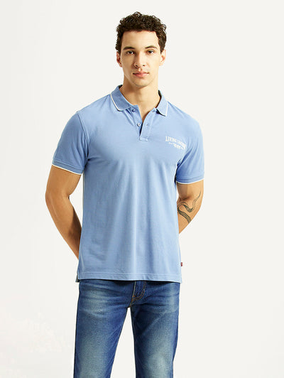 Men's Graphic Print Light Blue Slim Fit Polo T-shirt-image-8