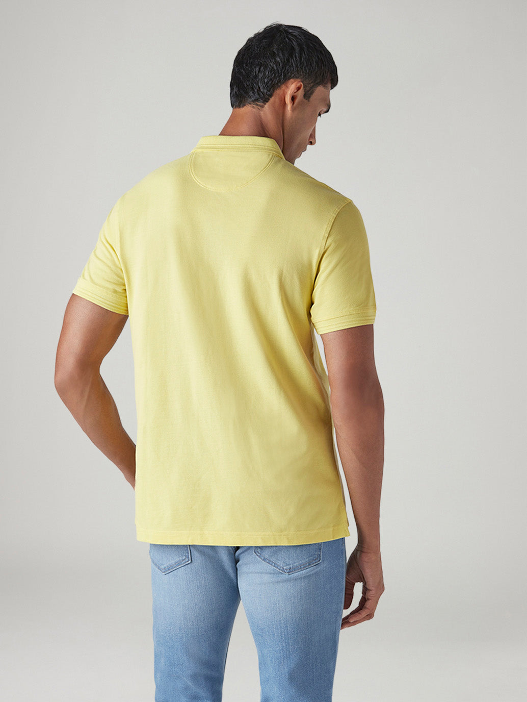 Men's Solid Yellow Pique Polo T-shirt - Back View