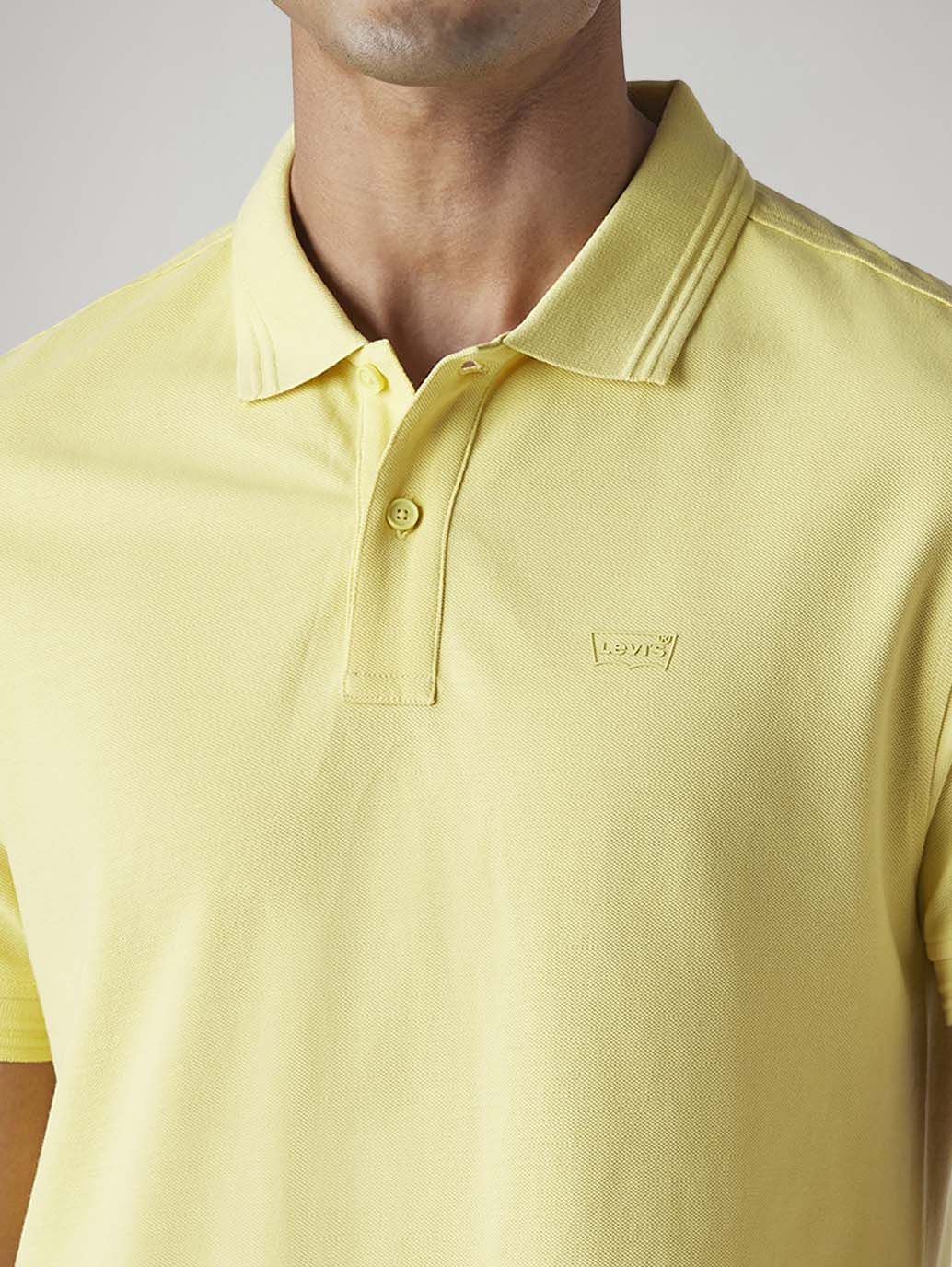 Men's Solid Yellow Pique Polo T-shirt - Detail View