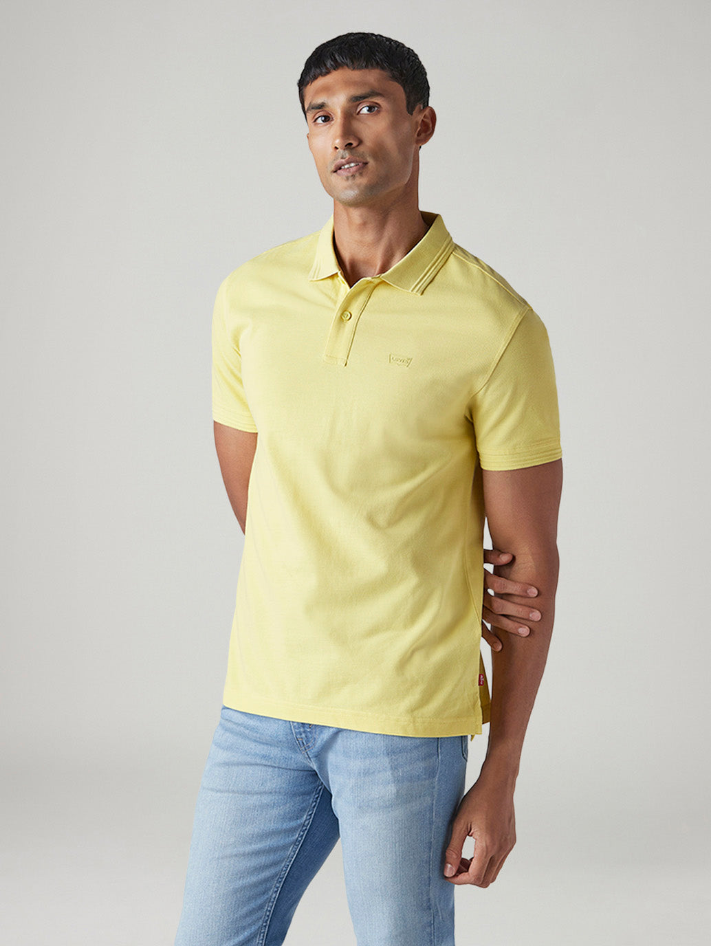 Men's Solid Yellow Pique Polo T-shirt - Side View
