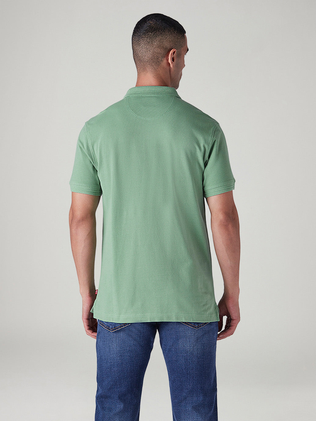 Men's Solid Light Green Pique Polo T shirt - Back View