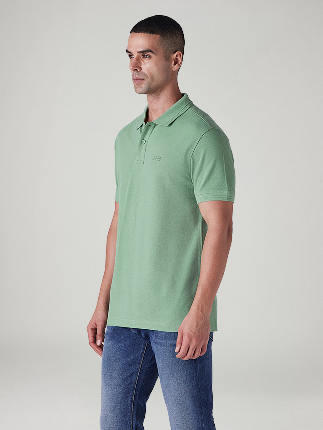 Men's Solid Light Green Pique Polo T shirt - Side View