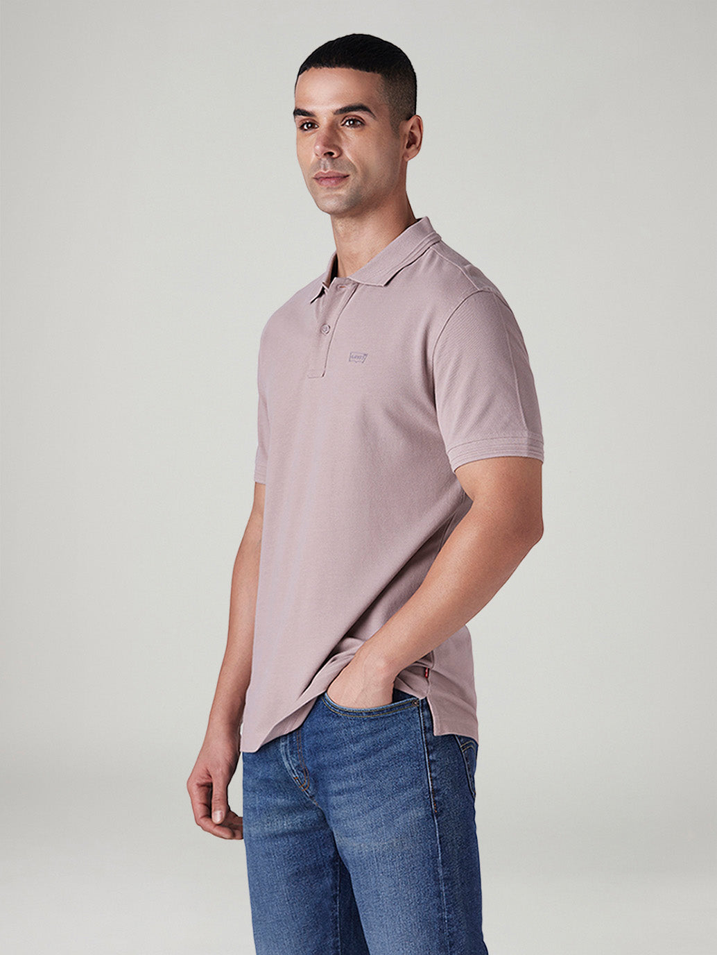 Men's Solid Mauve Polo T-shirt - Side View