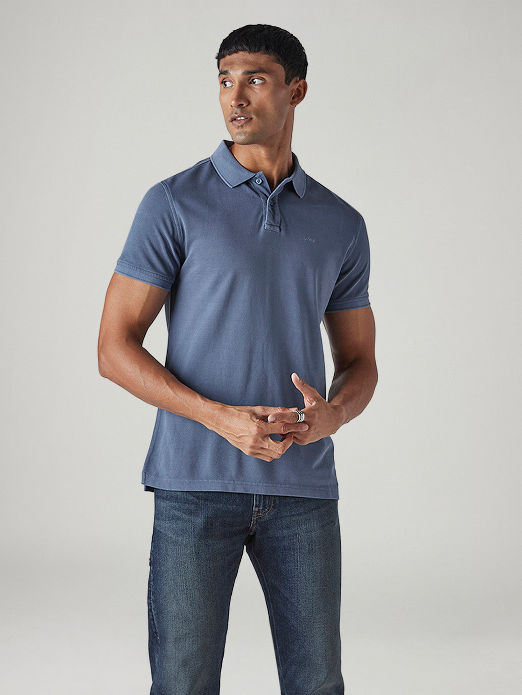 Men's Solid Blue Pique Polo T-shirt