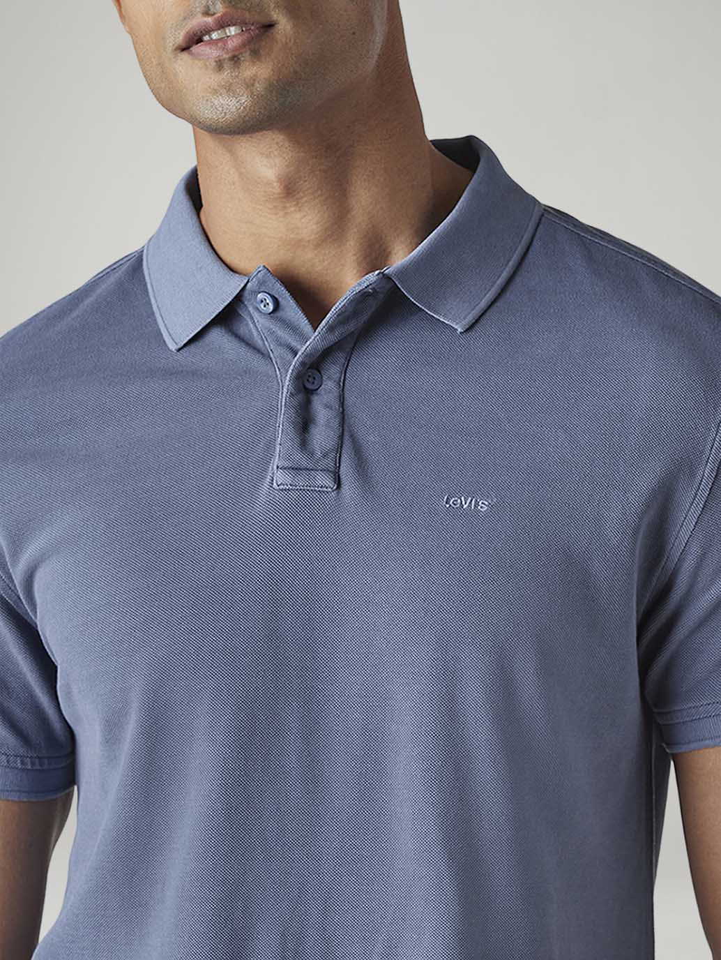 Men's Solid Blue Pique Polo T-shirt - 20 View