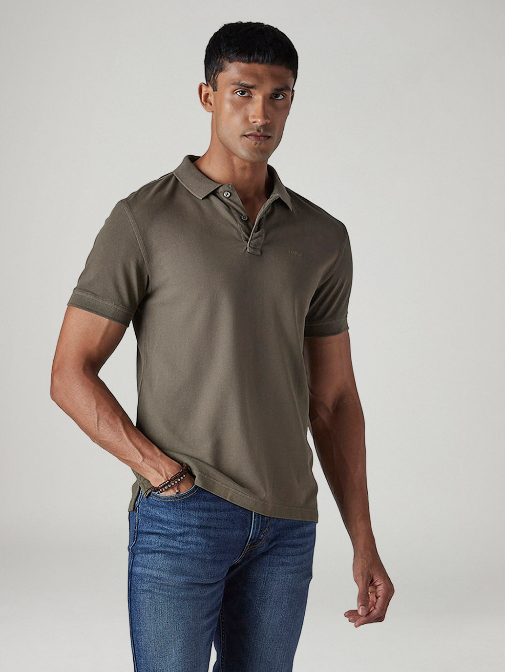 Men's Solid Olive Overdyed Pique Polo T-shirt