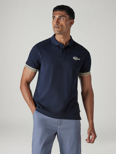 Men's Solid Navy Pique Polo T-Shirt-image-37