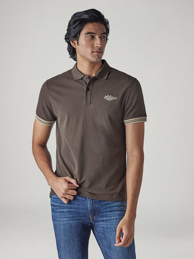 Men's Solid Brown Pique Polo T-Shirt-image-17