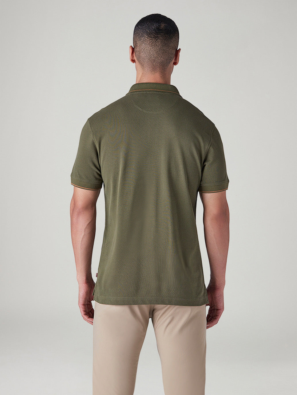 Men's Patchwork Olive Pique Polo T shirt - Back View