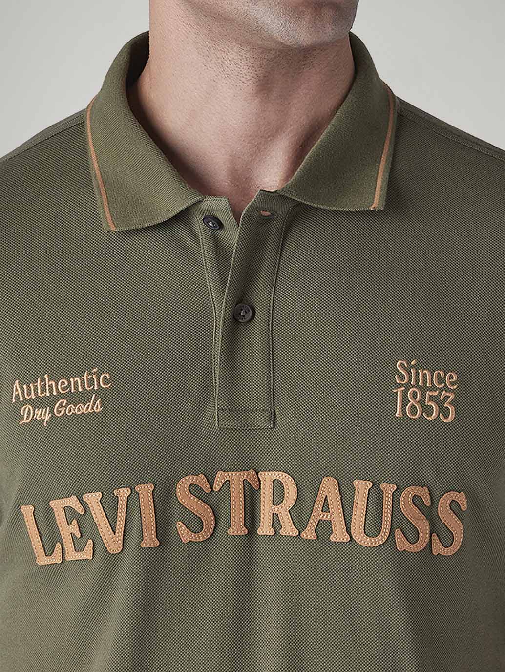 Men's Patchwork Olive Pique Polo T shirt - Detail View