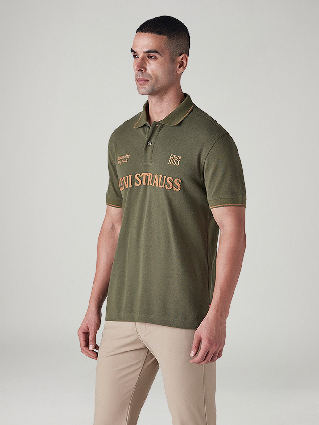 Men's Patchwork Olive Pique Polo T shirt - Side View