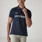Men's Typography Navy Pique Polo T-Shirt - Styleshot View