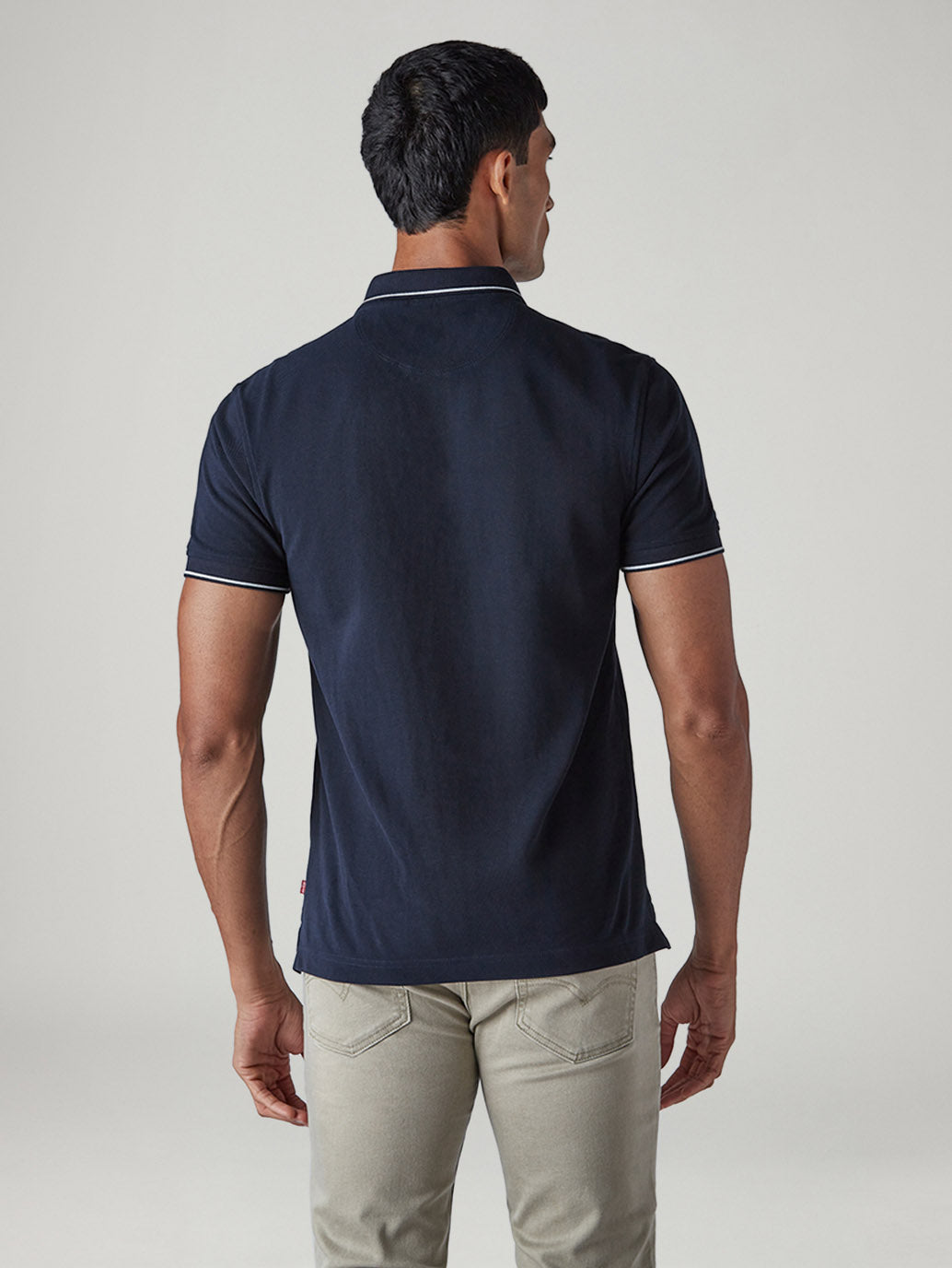 Men's Typography Navy Pique Polo T-Shirt - Back View
