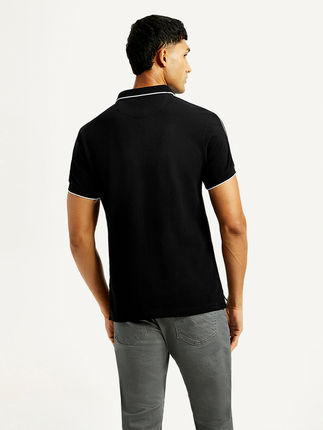 Men's Solid Slim Fit Polo T-shirt - Back View