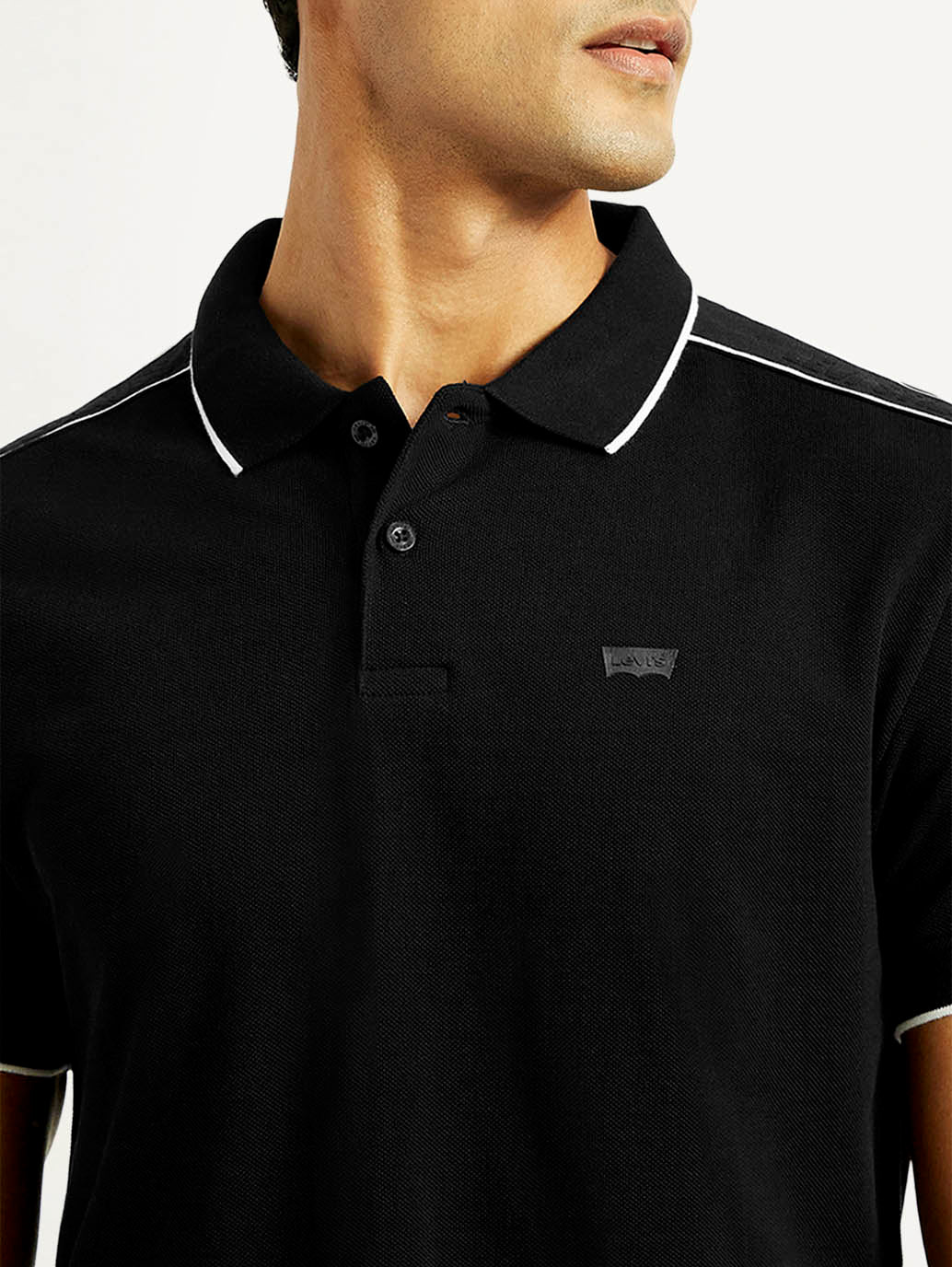 Men's Solid Slim Fit Polo T-shirt - Detail View