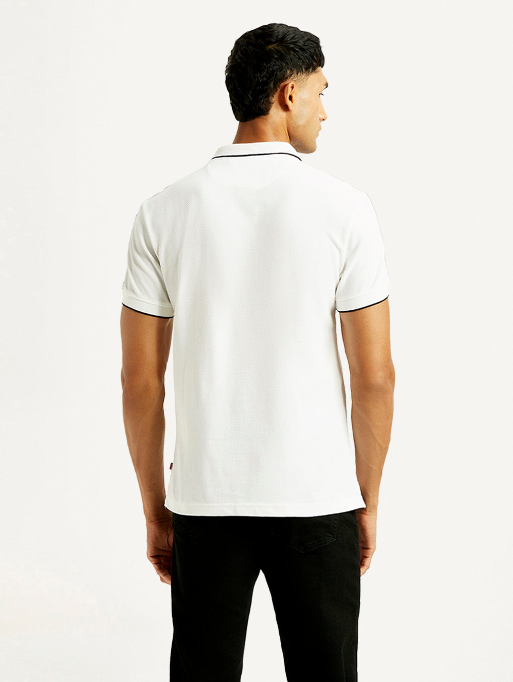 Men's Solid Slim Fit Polo T-shirt - Back View