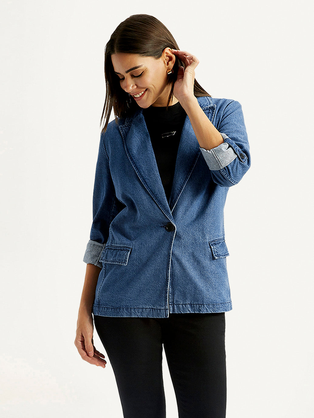 Women's Solid Blue Blazer