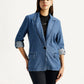 Women's Solid Blue Blazer - Front View