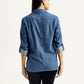 Women's Solid Blue Blazer - Back View