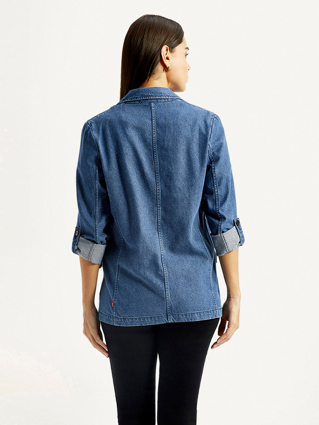 Women's Solid Blue Blazer - Back View