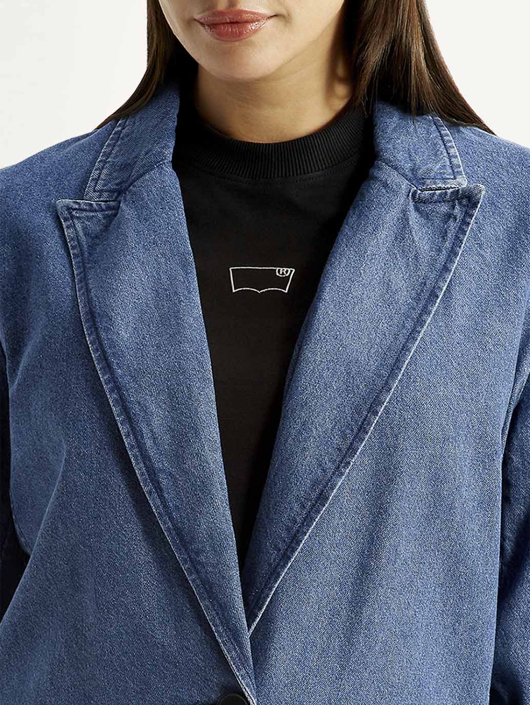 Women's Solid Blue Blazer - Detail View