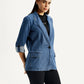 Women's Solid Blue Blazer - Side View