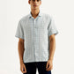 Men's Checkered Slim Fit Camp Linen Shirt - Front View