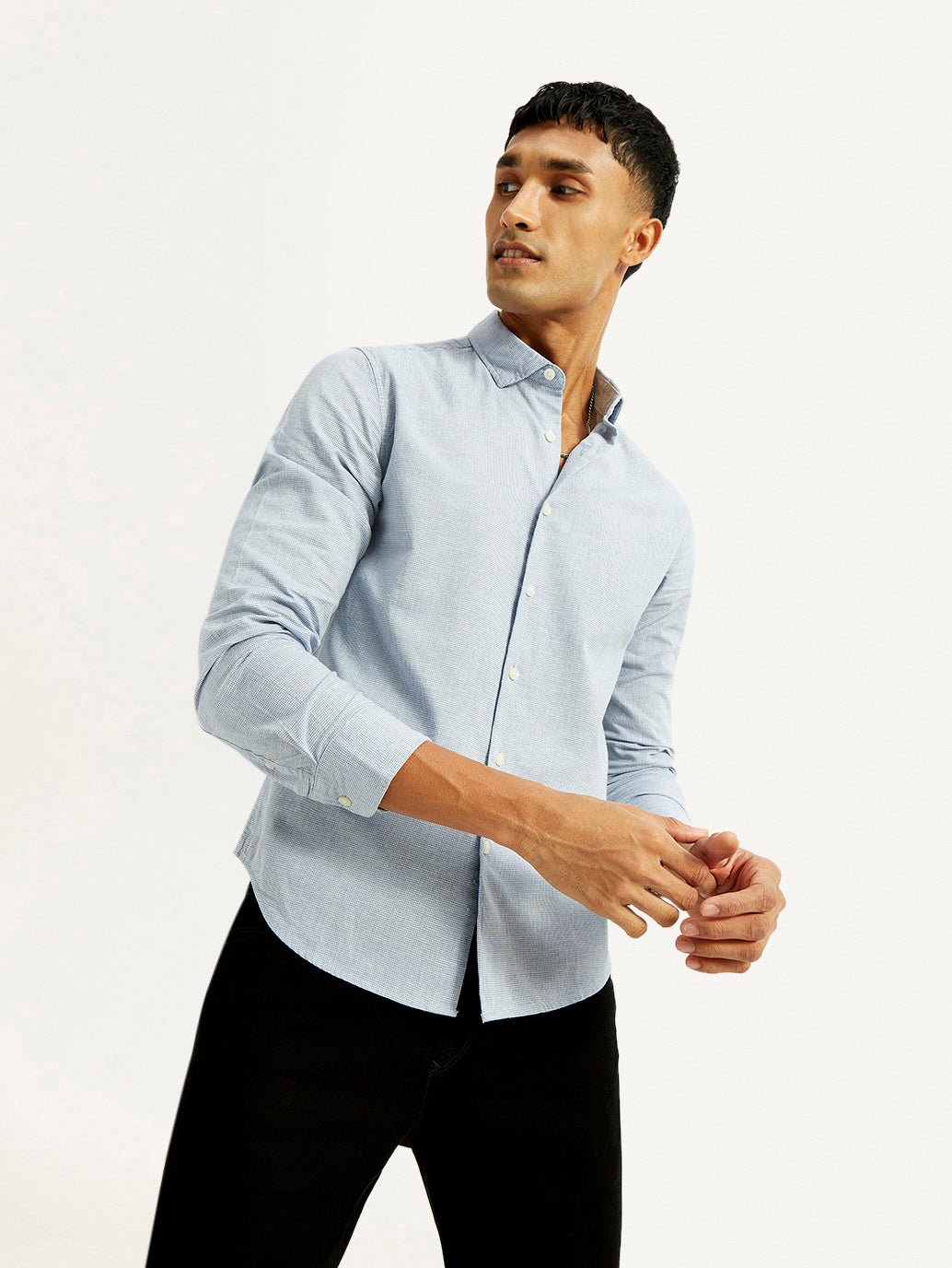 Men's Redloop Checkered Light Blue Slim Fit Shirt