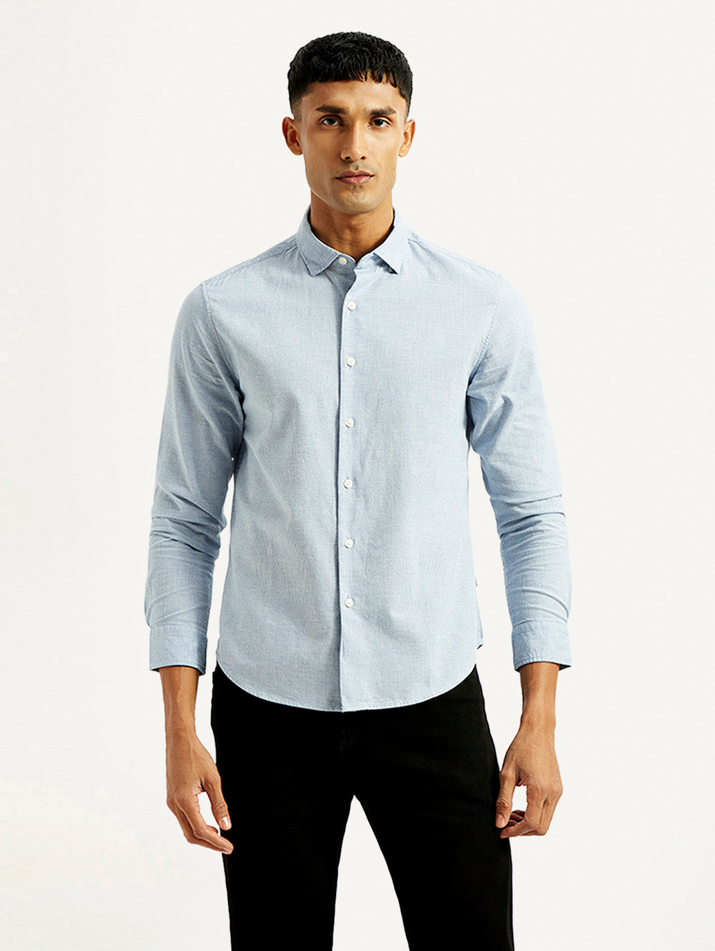 Men's Redloop Checkered Light Blue Slim Fit Shirt - Front View