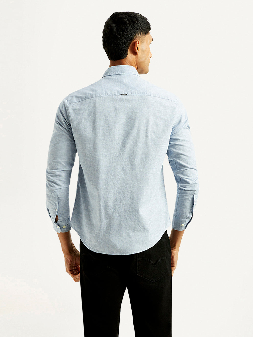 Men's Redloop Checkered Light Blue Slim Fit Shirt - Back View