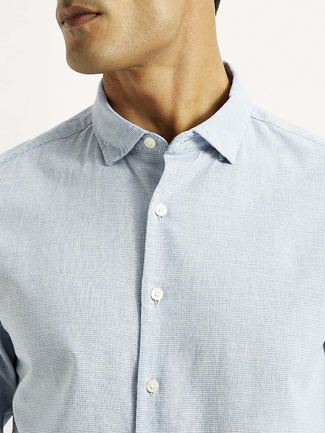Men's Redloop Checkered Light Blue Slim Fit Shirt - Detail View