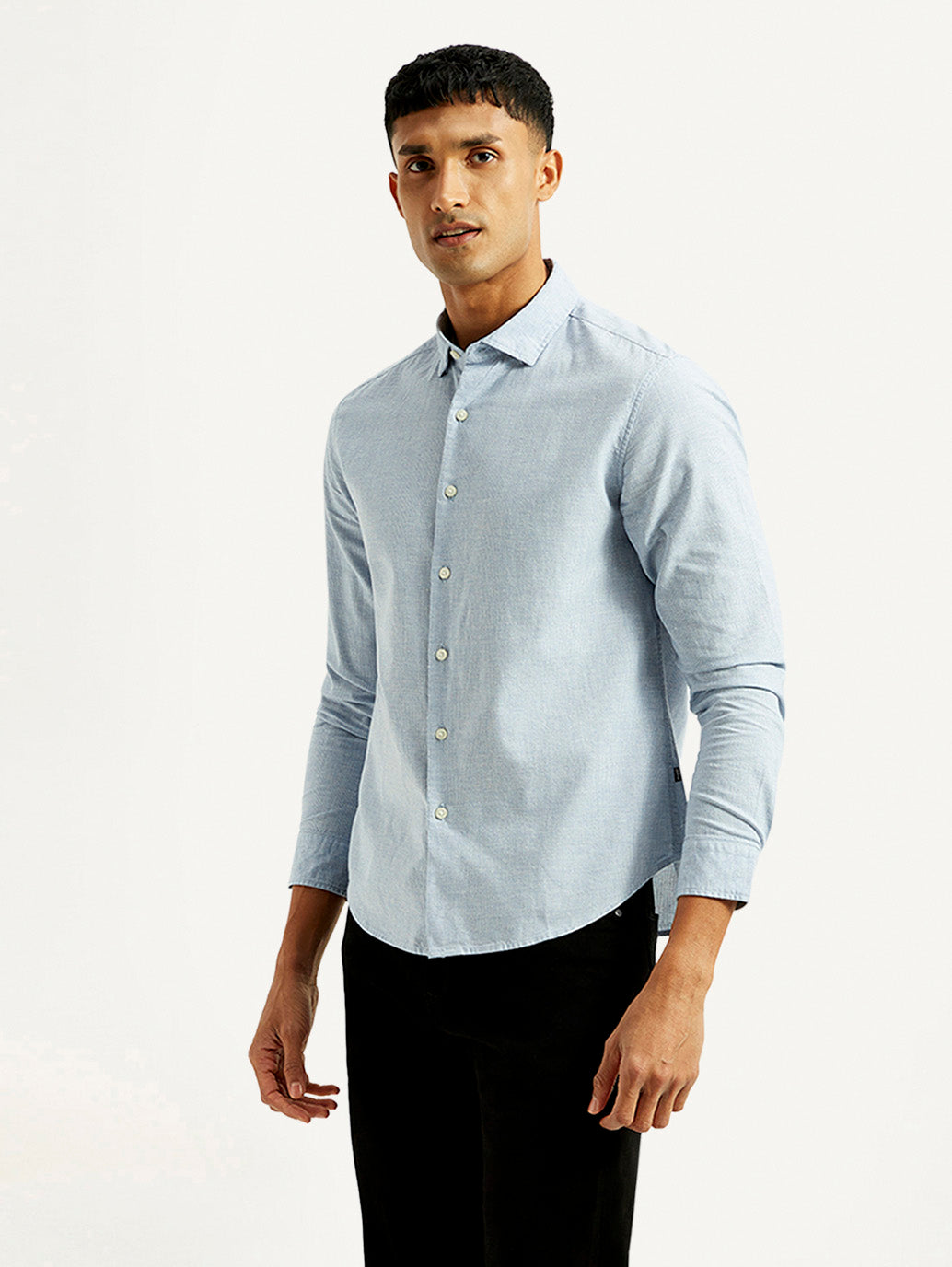 Men's Redloop Checkered Light Blue Slim Fit Shirt - Side View